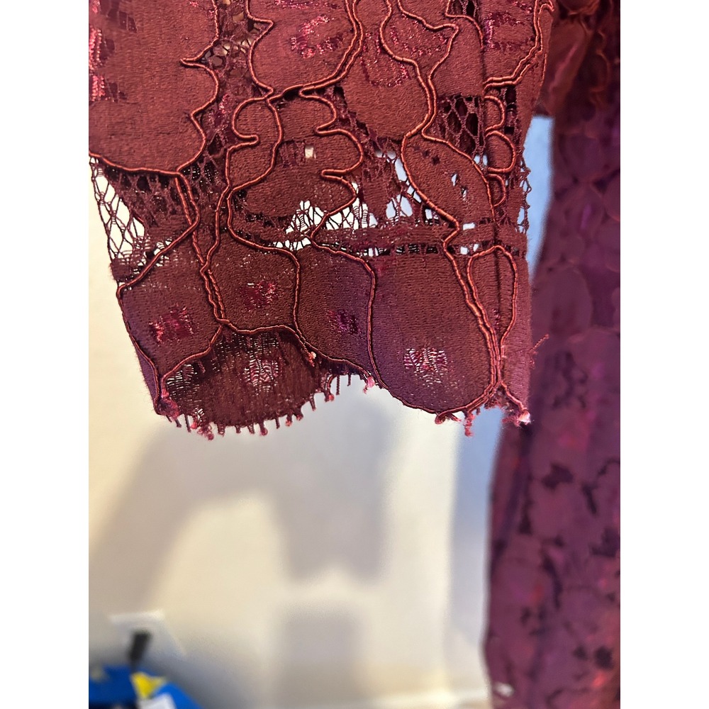 Betsey Johnson Lace Sheath Dress 14 Burgundy Floral Whimsigoth Vamp Homecoming - Picture 6 of 11